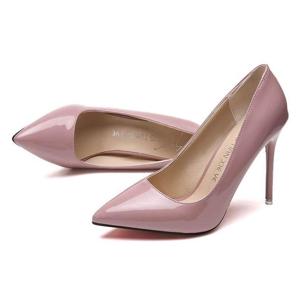 sandals women shoes pointed toe pumps patent leather dress high heels boat wedding zapatos mujer, Black