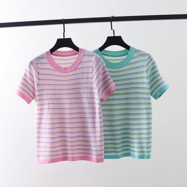 t shirt 2021 summer short sleeve ice silk sweater thin small fresh contrast striped loose top, White
t shirt 2021 summer short sleeve ice silk sweater thin small fresh contrast striped loose top, White