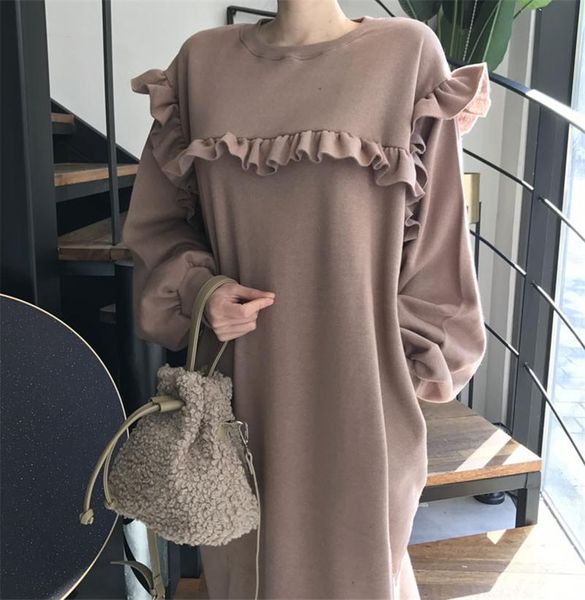 casual dresses loose long sweatershirt dress women fall winter o-neck ruffled solid color mid-length female oversize, Black;gray
casual dresses loose long sweatershirt dress women fall winter o-neck ruffled solid color mid-length female oversize, Black;gray