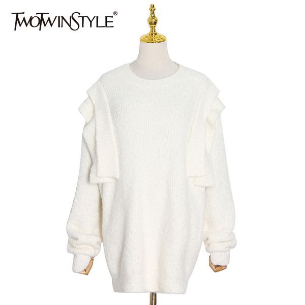 twotwinstyle loose knitted solid sweater for women o neck long sleeve casual knitted female fashion clothing 210517, White;black
twotwinstyle loose knitted solid sweater for women o neck long sleeve casual knitted female fashion clothing 210517, White;black