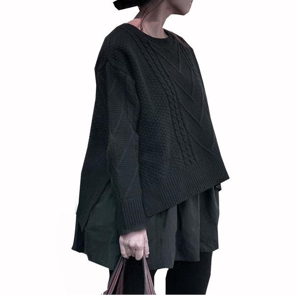 women's sweaters vm women patchwork fake two black oversized knitting sweater asymmetry vintage casual pullover 2021, White;black
women's sweaters vm women patchwork fake two black oversized knitting sweater asymmetry vintage casual pullover 2021, White;black
