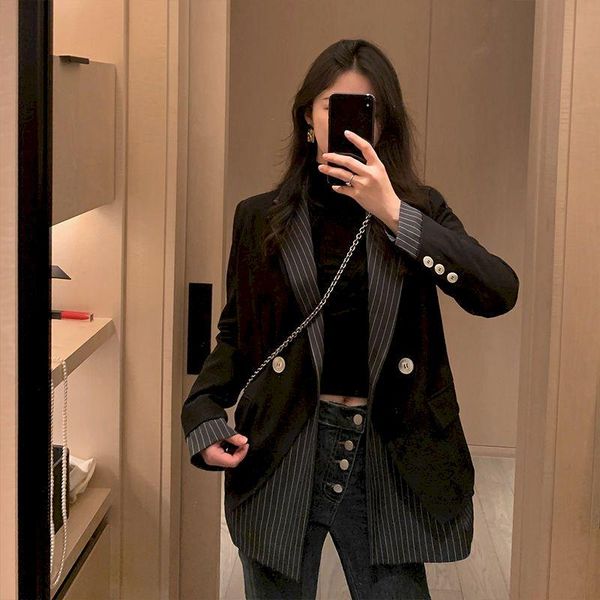 women's suits & blazers suit jacket 2021 spring fashion women turn-down collar full sleeves striped single button pocket high waist, White;black
women's suits & blazers suit jacket 2021 spring fashion women turn-down collar full sleeves striped single button pocket high waist, White;black