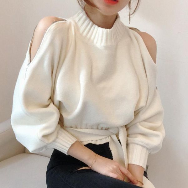 casual turtleneck pullovers autumn winter women's sweater elegant long sleeve zipper hollow out shoulder knit knitwear sweaters, White;black
casual turtleneck pullovers autumn winter women's sweater elegant long sleeve zipper hollow out shoulder knit knitwear sweaters, White;black