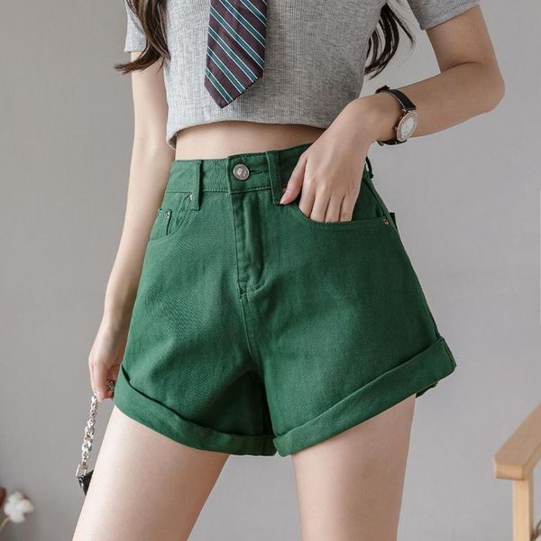 women's shorts green solid color high waist jeans denim clothing women summer wide-leg pants loose 2021 fashion, White;black
women's shorts green solid color high waist jeans denim clothing women summer wide-leg pants loose 2021 fashion, White;black