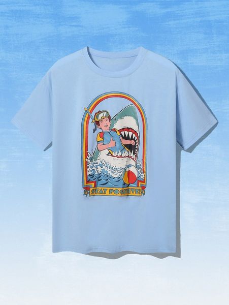 romwe x stevenrhodes slogan figure & shark graphic tee q9px#, White
romwe x stevenrhodes slogan figure & shark graphic tee q9px#, White