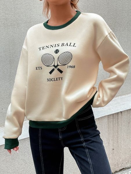 tennis racket and letter graphic drop shoulder contrast trim sweatshirt n0k6#, White;black
tennis racket and letter graphic drop shoulder contrast trim sweatshirt n0k6#, White;black