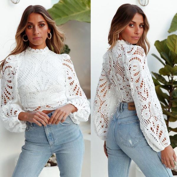 women's blouses & shirts puff long sleeve high collar solid color lace casual crochet hollow out turtleneck blouse spring and autumn, White
women's blouses & shirts puff long sleeve high collar solid color lace casual crochet hollow out turtleneck blouse spring and autumn, White