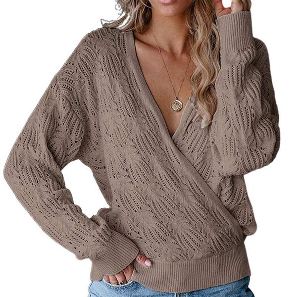 women's sweaters women deep v neck wrap hollow sweater long sleeve crochet knit pullover knitted winter t9e7, White;black
women's sweaters women deep v neck wrap hollow sweater long sleeve crochet knit pullover knitted winter t9e7, White;black