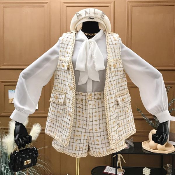 women's tracksuits small fragrance tweed two piece set women vest jacket coat + high waist shorts sets quality korean sweet 2 pant suit, Gray
women's tracksuits small fragrance tweed two piece set women vest jacket coat + high waist shorts sets quality korean sweet 2 pant suit, Gray