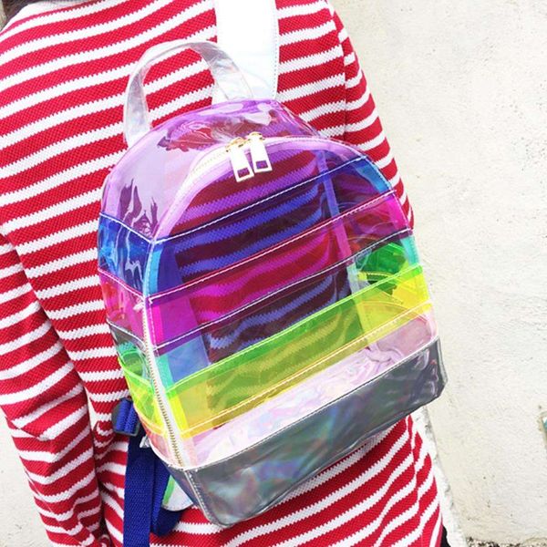 Designer schoolbagFashion Women's Backpack Transparent Waterproof PVC Clear Rainbow Stripes Daily Backpack Mini Teenager Notebook School Bag
Designer schoolbagFashion Women's Backpack Transparent Waterproof PVC Clear Rainbow Stripes Daily Backpack Mini Teenager Notebook School Bag