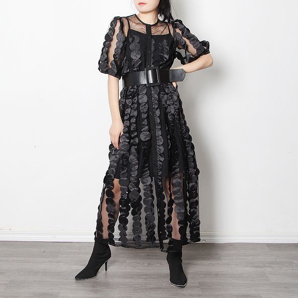 high fashion black perspective elegant casual vintage long party dress, Black;gray 
high fashion black perspective elegant casual vintage long party dress, Black;gray