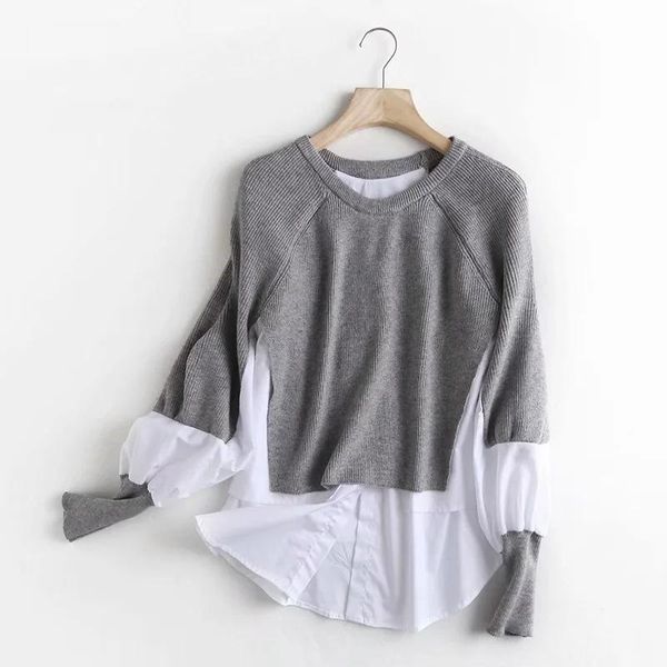 women's sweaters vanovich lantern sleeve stitching fake two-piece knitted shirt sweater 2022 autumn and winter patchwork pullover, White;black
women's sweaters vanovich lantern sleeve stitching fake two-piece knitted shirt sweater 2022 autumn and winter patchwork pullover, White;black