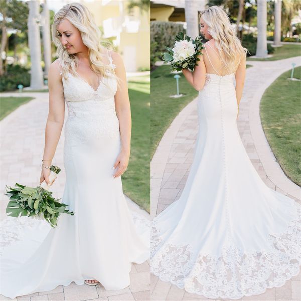 summer spaghetti straps lace wedding dresses bridal gowns mermaid v-neck backless satin appliques cut-out boho beach formal bride dress cust, White
summer spaghetti straps lace wedding dresses bridal gowns mermaid v-neck backless satin appliques cut-out boho beach formal bride dress cust, White