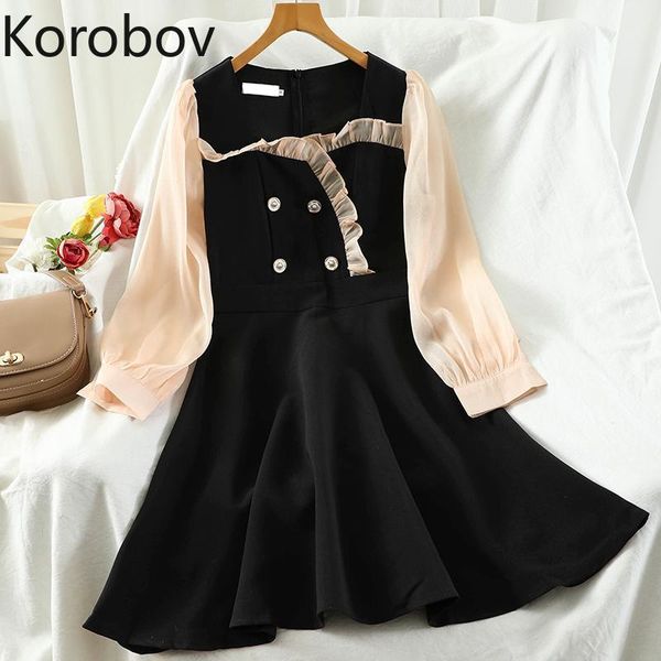 casual dresses korobov autumn winter mesh ruffles sweet velvet dress korean office lady black vintage single breasted elegant vestidos, Black;gray
casual dresses korobov autumn winter mesh ruffles sweet velvet dress korean office lady black vintage single breasted elegant vestidos, Black;gray
