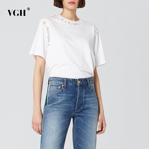 vgh chic patchwork pearl t shirt for women o neck short sleeve casual white t shirts female fashion new clothing summer 210421
vgh chic patchwork pearl t shirt for women o neck short sleeve casual white t shirts female fashion new clothing summer 210421