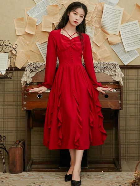 casual dresses early spring women dress elegant red unique cross neck lantern sleeve ruffle high waist vintage pleated, Black;gray
casual dresses early spring women dress elegant red unique cross neck lantern sleeve ruffle high waist vintage pleated, Black;gray