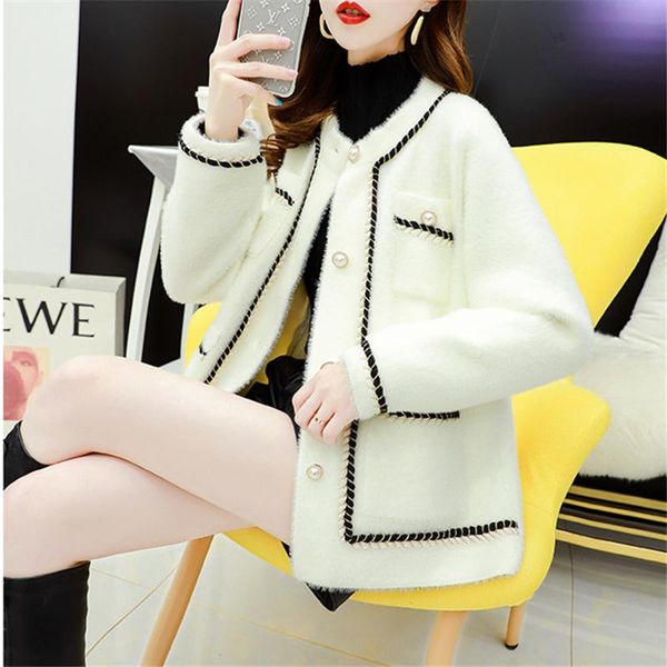women's knits & tees 2021 autumn winter fashion single-breasted long-sleeved cardigan thickened loose mink fleece sweater tide h196, White
women's knits & tees 2021 autumn winter fashion single-breasted long-sleeved cardigan thickened loose mink fleece sweater tide h196, White