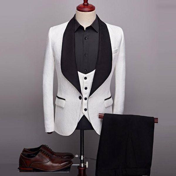men's suits & blazers 3 pcs set suit jacket vest pants / men casual boutique wedding dark pattern big black collar coat trousers waistc, White;black
men's suits & blazers 3 pcs set suit jacket vest pants / men casual boutique wedding dark pattern big black collar coat trousers waistc, White;black