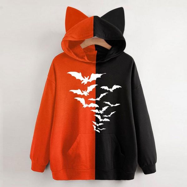 women's hoodies & sweatshirts kawaii long sleeve pocket oversized hoodie halloween ear pullover sweatshirt 2021 streetwear all match fe, Black