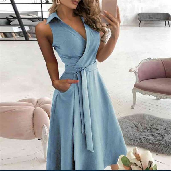 women long wrap dress elegant office lady v neck sleeveless sashes slim pocket midi solid big swing robe summer 210522, Black;gray
women long wrap dress elegant office lady v neck sleeveless sashes slim pocket midi solid big swing robe summer 210522, Black;gray