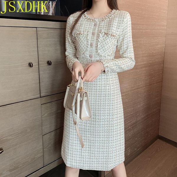 elegant plaid beading button tweed women dress 2021 spring autumn office lady o-neck tassel long sleeve casual dresses, Black;gray
elegant plaid beading button tweed women dress 2021 spring autumn office lady o-neck tassel long sleeve casual dresses, Black;gray