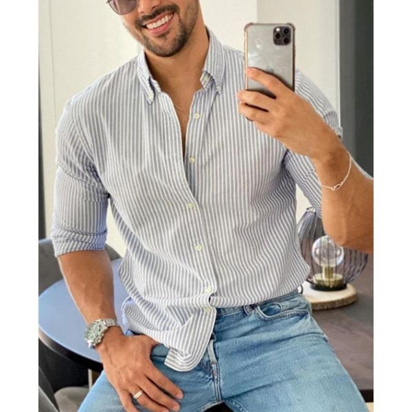 men's casual shirts men 2021 autumn winter striped single breasted long sleeve slim fit lapel mens fashion clothing trends, White;black
men's casual shirts men 2021 autumn winter striped single breasted long sleeve slim fit lapel mens fashion clothing trends, White;black