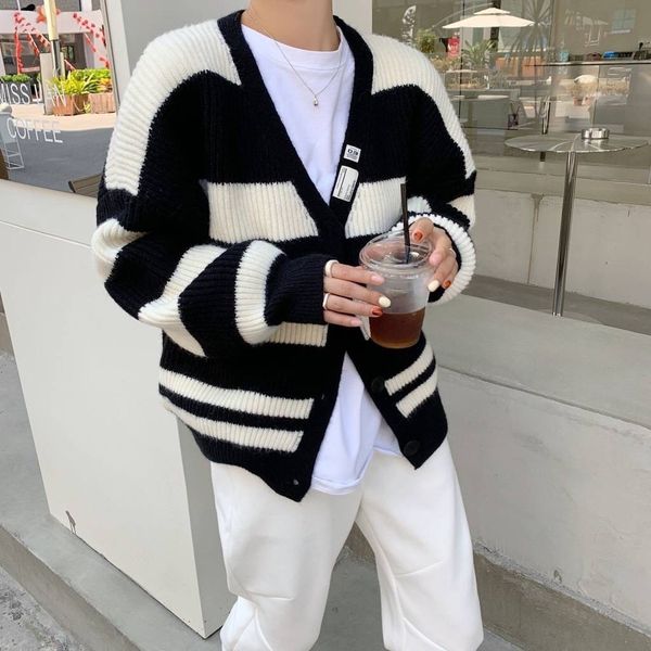 luxury ets lazy wind stripe knitted cardigan women's 2021 autumn korean foreign style long sleeved sweater outer coat, Black;brown
luxury ets lazy wind stripe knitted cardigan women's 2021 autumn korean foreign style long sleeved sweater outer coat, Black;brown