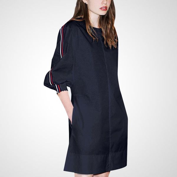 casual dresses sweater dress women 2021summer o-neck long sleeve loose jumper 167, Black;gray