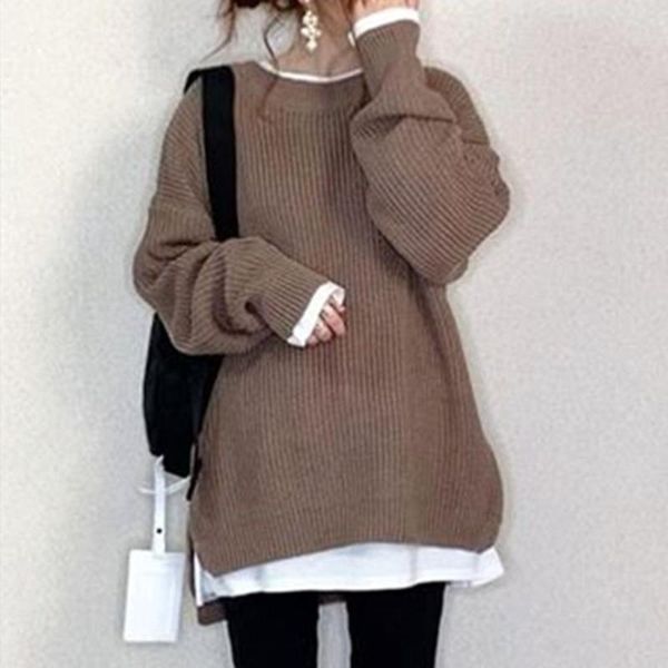 women's sweaters autumn women fake two sweater long sleeve split pullover casual knitted female oversize fashion young girl jumper, White;black
women's sweaters autumn women fake two sweater long sleeve split pullover casual knitted female oversize fashion young girl jumper, White;black
