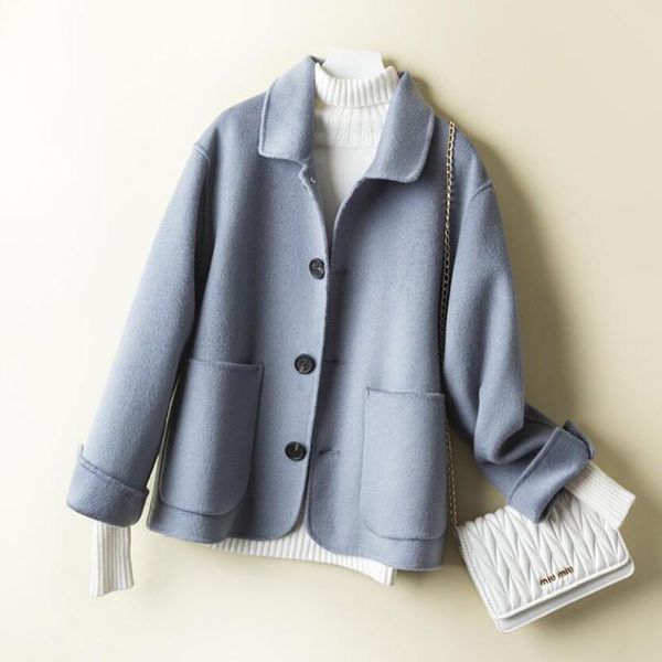 women's wool & blends fashion 100% double-sided coat women 2021 autumn winter short overcoat solid woolen jacket coats, Black
women's wool & blends fashion 100% double-sided coat women 2021 autumn winter short overcoat solid woolen jacket coats, Black