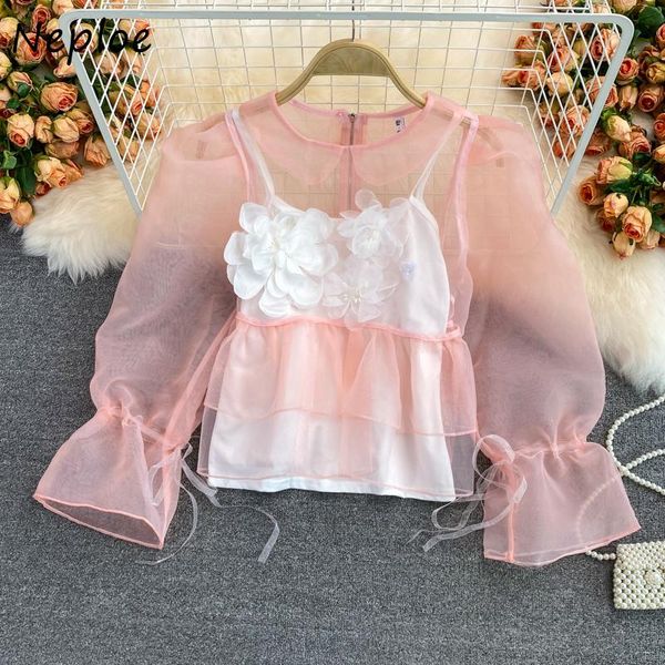 women's blouses & shirts neploe french style doll o-neck mesh stereo flower perspective female flare sleeve 2021 summer blusas mujer 2, White
women's blouses & shirts neploe french style doll o-neck mesh stereo flower perspective female flare sleeve 2021 summer blusas mujer 2, White