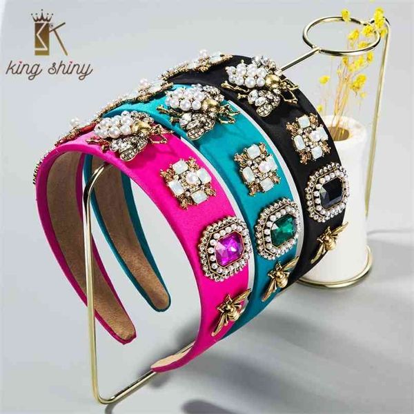 baroque colorful crystal headband for woman vintage simulated pearl bumble bee fabric hair band bride wedding accessories 210707, Silver 
baroque colorful crystal headband for woman vintage simulated pearl bumble bee fabric hair band bride wedding accessories 210707, Silver
