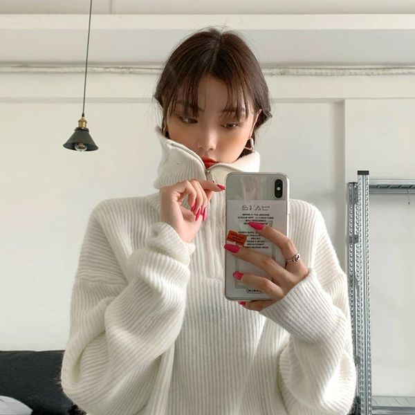 women's sweaters high collar sweater loose wear autumn winter 2021 retro harbour style with pullover white bottom top, White;black
women's sweaters high collar sweater loose wear autumn winter 2021 retro harbour style with pullover white bottom top, White;black