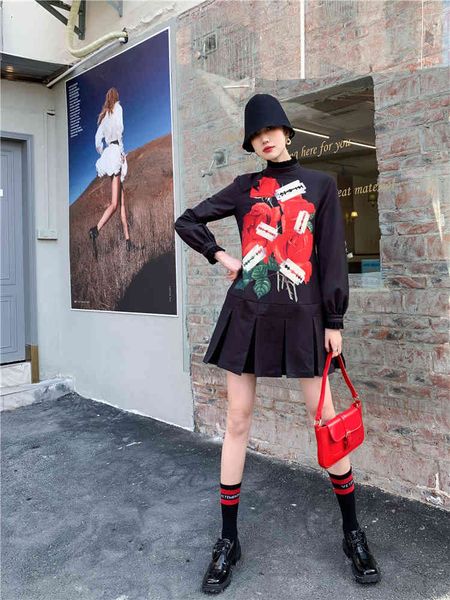 casual dresses rose print black pleated mini women autumn ladies stand collar long sleeve korean fashion clothing ldfi, Black;gray
casual dresses rose print black pleated mini women autumn ladies stand collar long sleeve korean fashion clothing ldfi, Black;gray