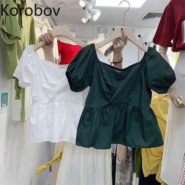 korobov korean new summer sweet women blouses elegant puff sleeve shirts fashion square collar blusas mujer 210430, White
korobov korean new summer sweet women blouses elegant puff sleeve shirts fashion square collar blusas mujer 210430, White