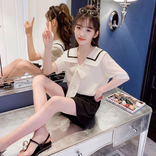kids summer girls clothes sets fashion short sleeves & shorts 2pcs suit preppy style children clothing for 3-12 years, White
kids summer girls clothes sets fashion short sleeves & shorts 2pcs suit preppy style children clothing for 3-12 years, White