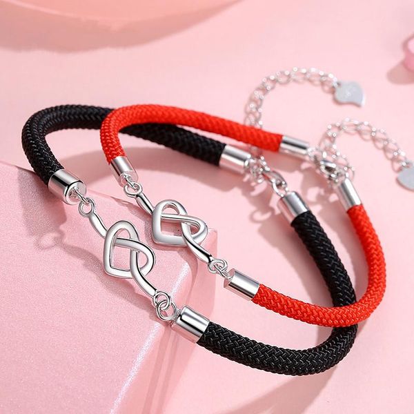 link, chain korean version silver plated benmingnian heart shaped red rope bracelet, Black
link, chain korean version silver plated benmingnian heart shaped red rope bracelet, Black