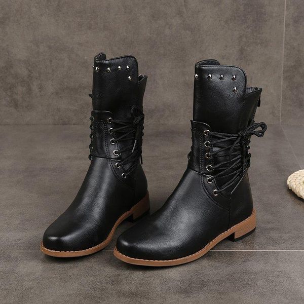 boots female shoes autumn winter rivet leather round toe lace up mid calf women solid color british style low heels ladies, Black
boots female shoes autumn winter rivet leather round toe lace up mid calf women solid color british style low heels ladies, Black