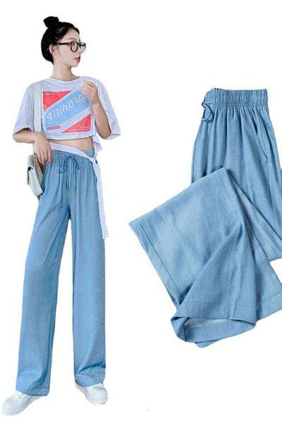 jeans 2021 tencel women's loose fit high waist summer thin style show drooping feeling straight tube baggless wide leg pants, Blue
jeans 2021 tencel women's loose fit high waist summer thin style show drooping feeling straight tube baggless wide leg pants, Blue