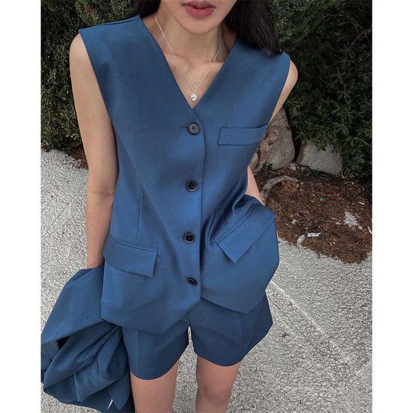 blazer & suits korean chic summer ol v neck sleeveless vest coat single-breasted fashion sets elastic waist short suits 210610, White
blazer & suits korean chic summer ol v neck sleeveless vest coat single-breasted fashion sets elastic waist short suits 210610, White