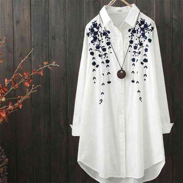 100% cotton spring long sleeve shirt blouse women loose flower embroidery plus size casual white shirts d201 210512
100% cotton spring long sleeve shirt blouse women loose flower embroidery plus size casual white shirts d201 210512
