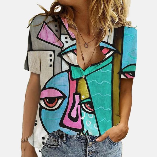 women's blouses & shirts abstract face print v neck blouse summer casual plus size shirt loose vintage clothes female short sleeve blu, White
women's blouses & shirts abstract face print v neck blouse summer casual plus size shirt loose vintage clothes female short sleeve blu, White