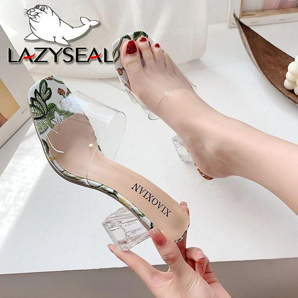 lazyseal 6.5cm transparent square heel flower shoes for women slippers high pumps summer slides beach cool dress, Black
lazyseal 6.5cm transparent square heel flower shoes for women slippers high pumps summer slides beach cool dress, Black