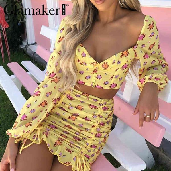 glamaker floral print ruffles yellow women dress suit v neck lantern sleeve and shir skirt female summer holiday 2 piece set 210414, Black;gray
glamaker floral print ruffles yellow women dress suit v neck lantern sleeve and shir skirt female summer holiday 2 piece set 210414, Black;gray