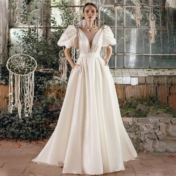 other wedding dresses princess a-line pockets dress satin v-neck open back short puff sleeve court train bridal gowns 2021 vestido de noiva, White
other wedding dresses princess a-line pockets dress satin v-neck open back short puff sleeve court train bridal gowns 2021 vestido de noiva, White