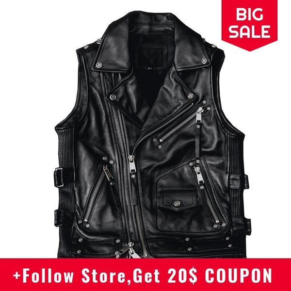 men's vests 2021 black american biker style genuine leather vest men double zipper plus size 4xl real cowhide slim fit motorcycle, Black;white
men's vests 2021 black american biker style genuine leather vest men double zipper plus size 4xl real cowhide slim fit motorcycle, Black;white