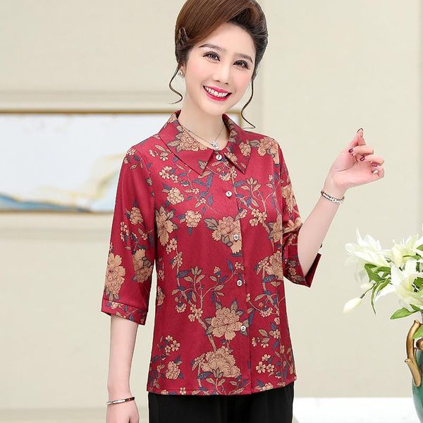 summer 2021 women floral blouse elegant mother silk shirt short sleeve printing clothes women's blouses & shirts, White
summer 2021 women floral blouse elegant mother silk shirt short sleeve printing clothes women's blouses & shirts, White