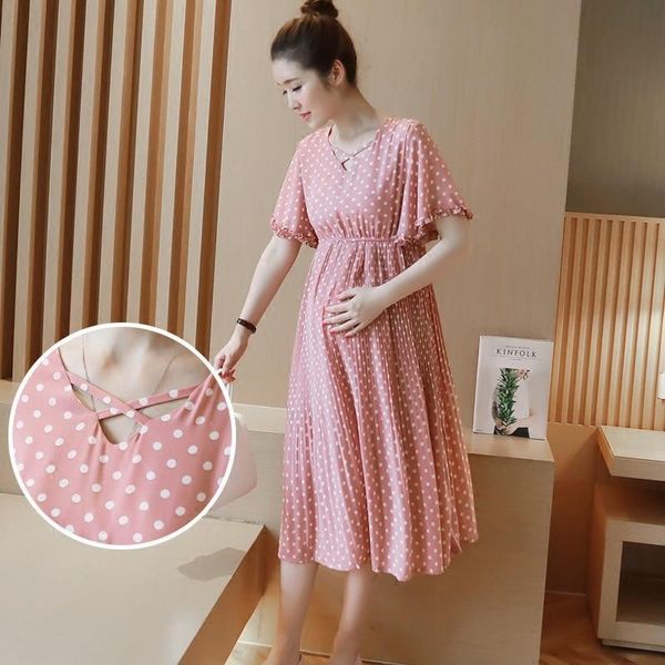 maternity dresses pregnant women midi pleated chiffon dress pink polka dots summer pregnancy clothes loose plus size, White
maternity dresses pregnant women midi pleated chiffon dress pink polka dots summer pregnancy clothes loose plus size, White
