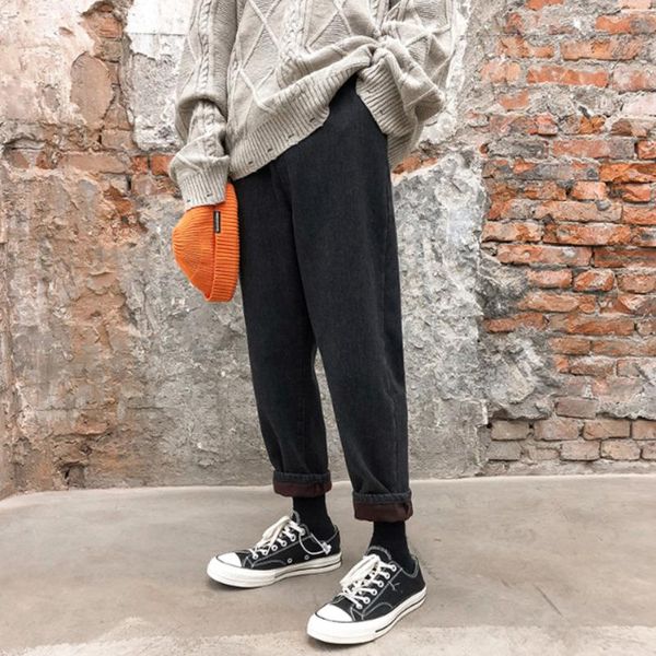 winter men's trend solid color plush loose jeans fashion korean thickened casual pants size s-2xl, Black
winter men's trend solid color plush loose jeans fashion korean thickened casual pants size s-2xl, Black