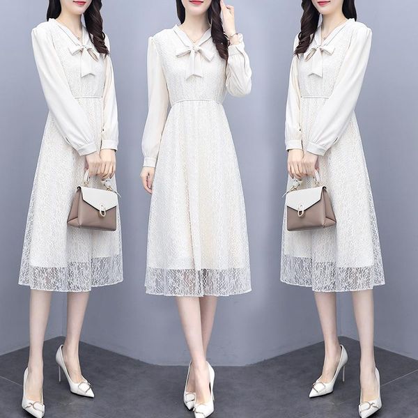 casual dresses spring autumn lace dress slim temperament woman party night elegant sukienki na wesele damskie vetement femme 2021, Black;gray 
casual dresses spring autumn lace dress slim temperament woman party night elegant sukienki na wesele damskie vetement femme 2021, Black;gray